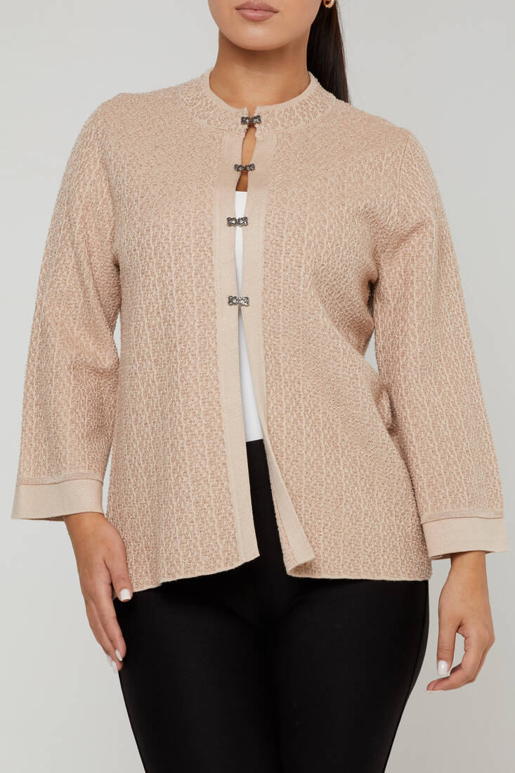 Women's Knitted Cardigan Glitter Beige - 30710 | KAZEE