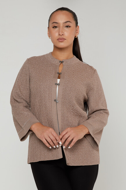 Women's Knitted Cardigan Glittery Mink - 30710 | KAZEE - Thumbnail