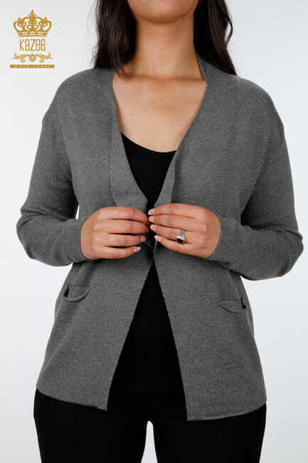 Women's Knitwear Cardigan Glitter Transition Anthracite - 14687 | KAZEE - Thumbnail