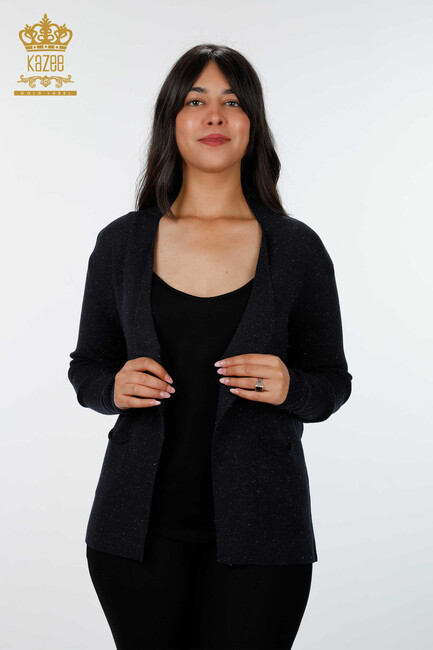 Women's Knitwear Cardigan Glitter Transition Navy Blue - 14687 | KAZEE - Thumbnail