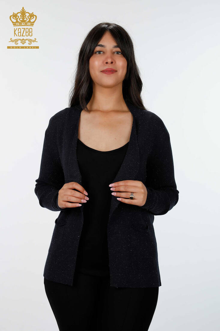 Women's Knitwear Cardigan Glitter Transition Navy Blue - 14687 | KAZEE