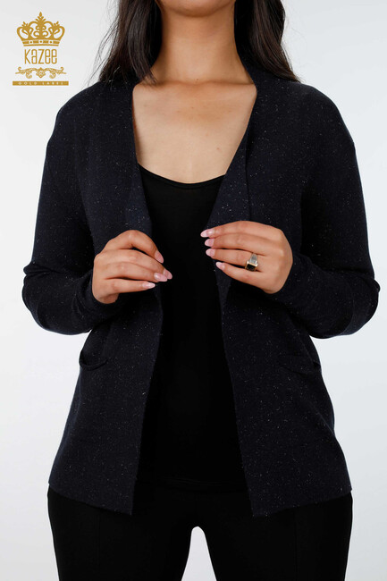 Women's Knitwear Cardigan Glitter Transition Navy Blue - 14687 | KAZEE - Thumbnail