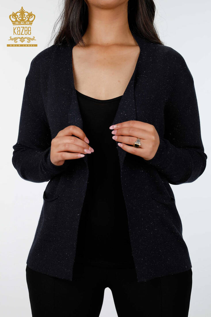 Women's Knitwear Cardigan Glitter Transition Navy Blue - 14687 | KAZEE