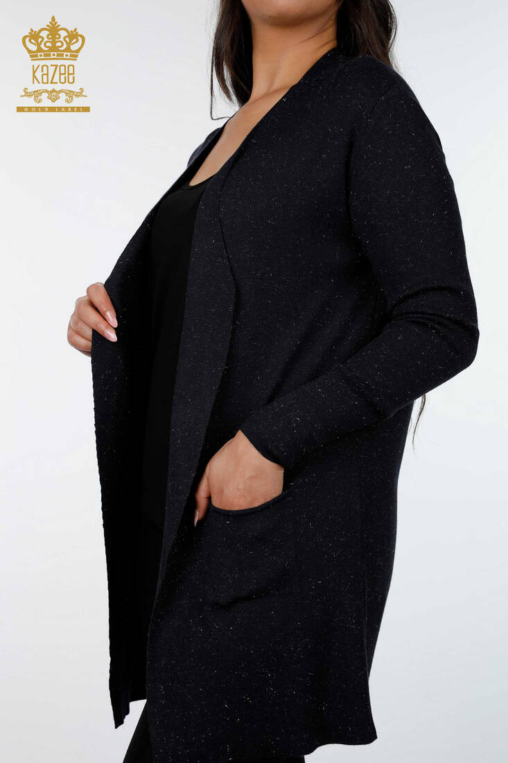 Women's Knitwear Cardigan Glitter Transitioned Navy - 15196 | KAZEE