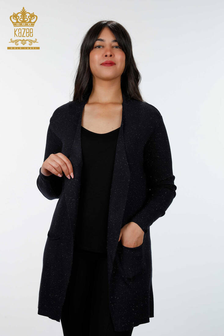 Women's Knitwear Cardigan Glitter Transitioned Navy - 15196 | KAZEE