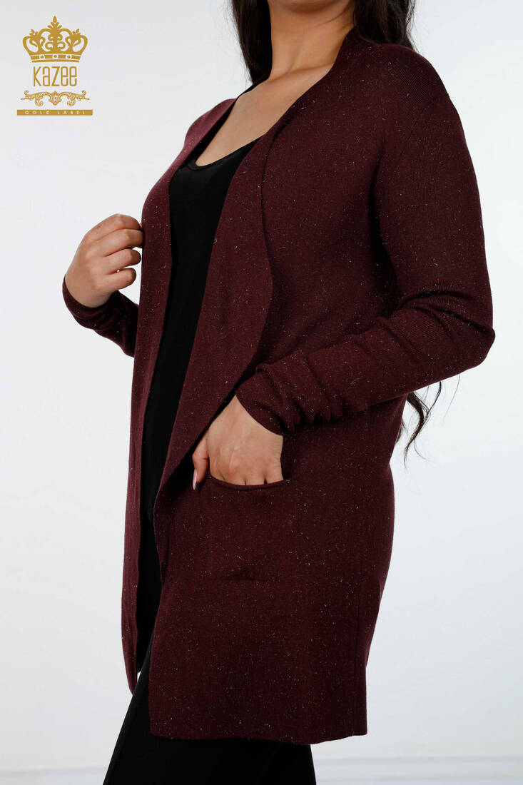 Women's Knitwear Cardigan Glitter Toggle Plum - 15196 | KAZEE