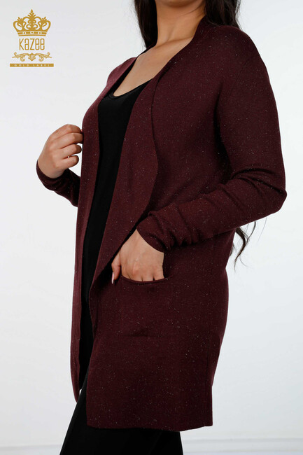 Women's Knitwear Cardigan Glitter Toggle Plum - 15196 | KAZEE - Thumbnail