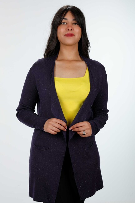 Women's Knitwear Cardigan Glitter Transition Purple - 15196 | KAZEE - Thumbnail