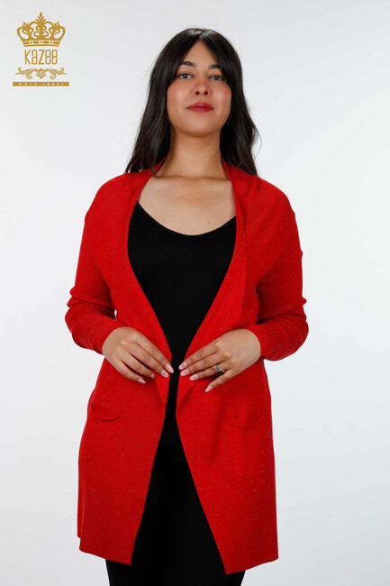 Women's Knitwear Cardigan Glitter Red - 15196 | KAZEE - Thumbnail