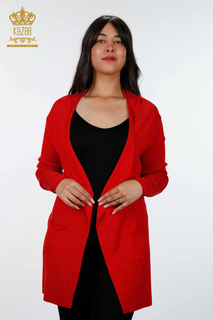 Women's Knitwear Cardigan Glitter Red - 15196 | KAZEE