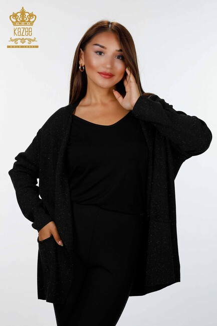 Women's Knitwear Cardigan Glitter Transition Black - 16807 | KAZEE - Thumbnail