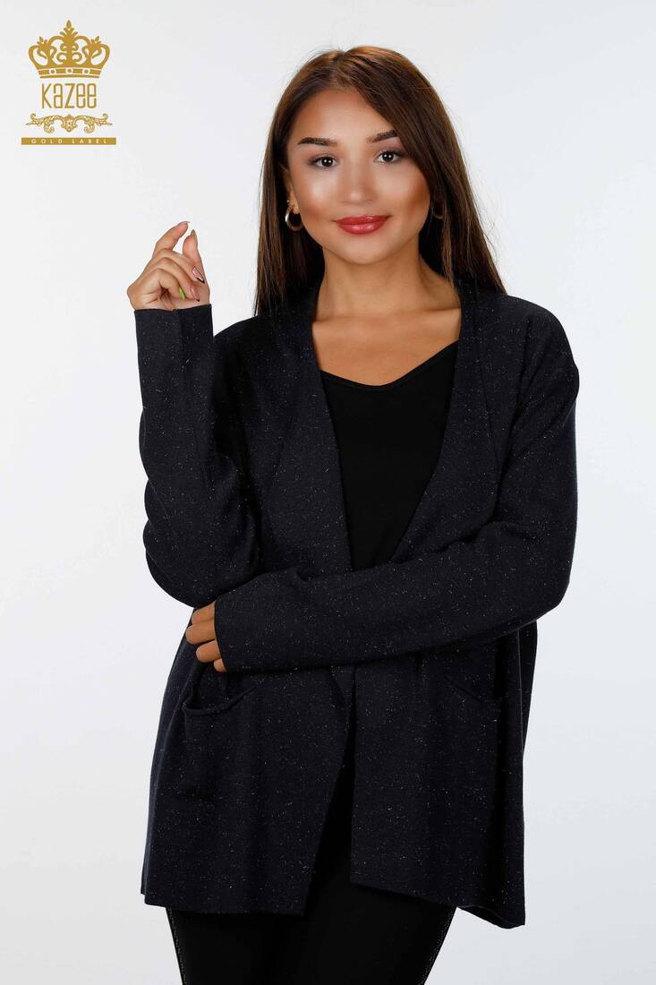 Women's Knitwear Cardigan Glitter Transition Long Pocket Anthracite - 16807 | KAZEE