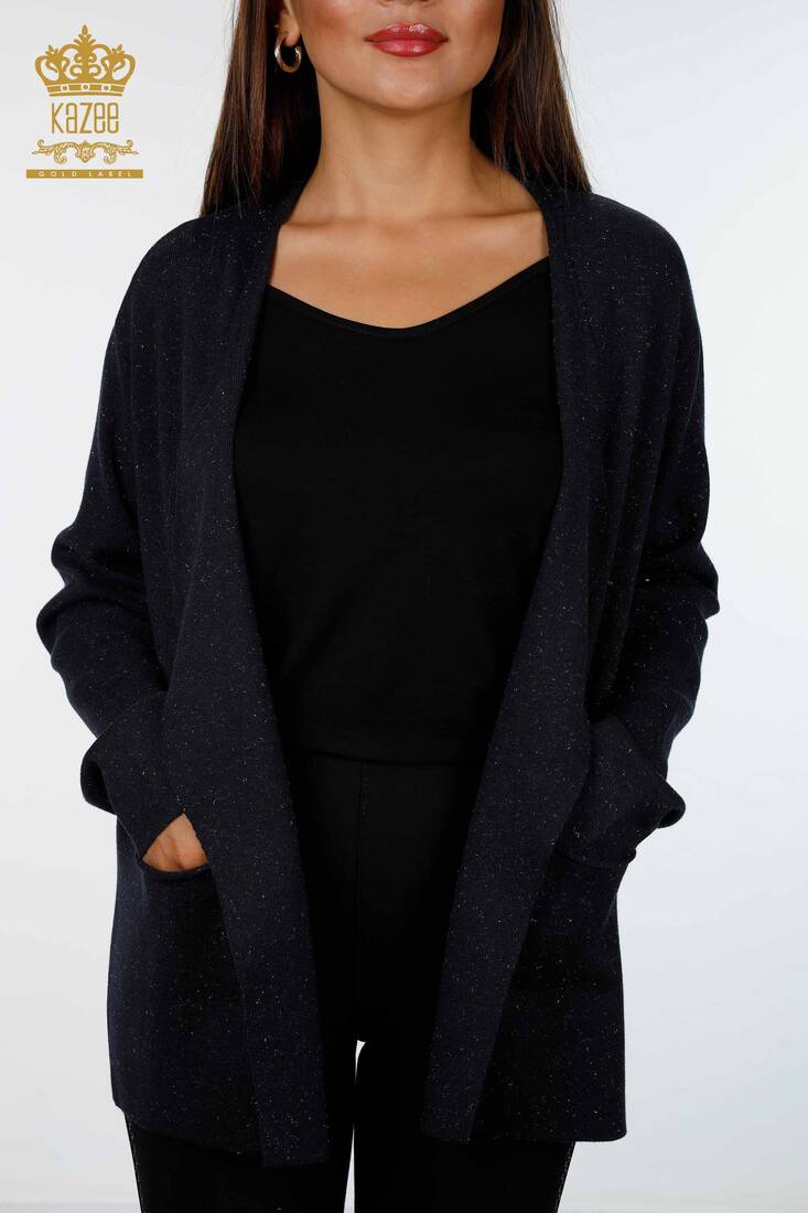 Women's Knitwear Cardigan Glitter Transition Long Pocket Anthracite - 16807 | KAZEE