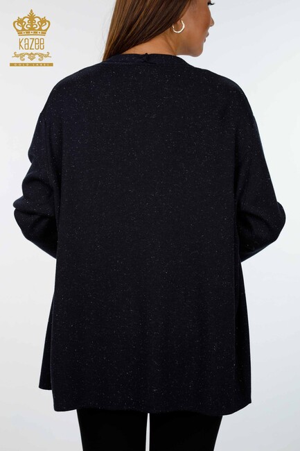 Women's Knitwear Cardigan Glitter Transition Long Pocket Anthracite - 16807 | KAZEE - Thumbnail