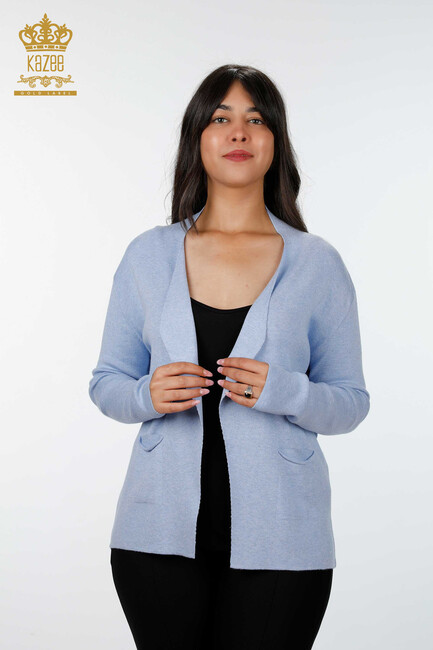 Wholesale Women's Knitwear Cardigan Viscose Two Pocket Detailed Blue - 14687 | KAZEE - Thumbnail