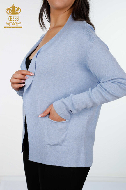 Wholesale Women's Knitwear Cardigan Viscose Two Pocket Detailed Blue - 14687 | KAZEE - Thumbnail