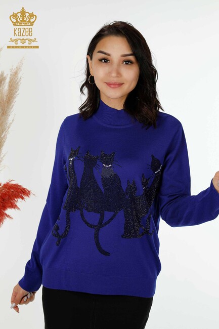 Women's Knitwear Cat Patterned Saks - 16969 | KAZEE - Thumbnail