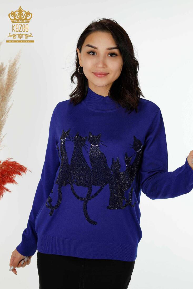 Women's Knitwear Cat Patterned Saks - 16969 | KAZEE