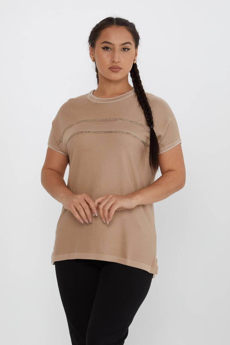 Women's Knitwear Collar Detailed Stone Beige - 30349 | KAZEE