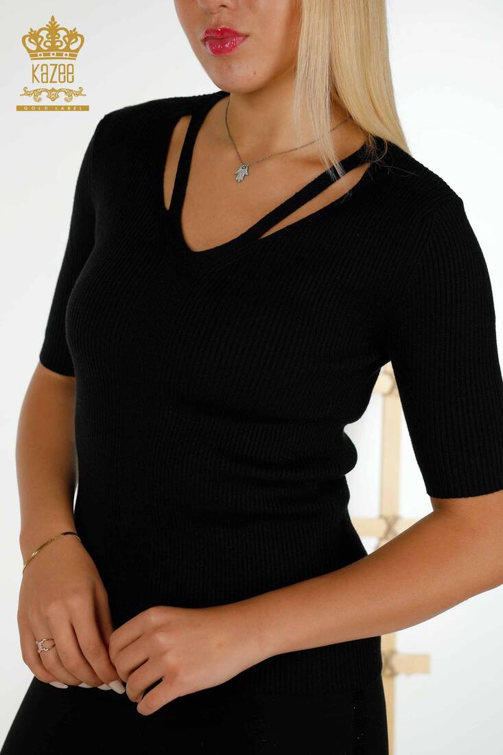 Women's Knitwear Collar Detailed Black - 30397 | KAZEE