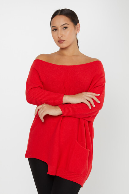 Women's Knitwear Collar Detail Red - 30237 | KAZEE - Thumbnail