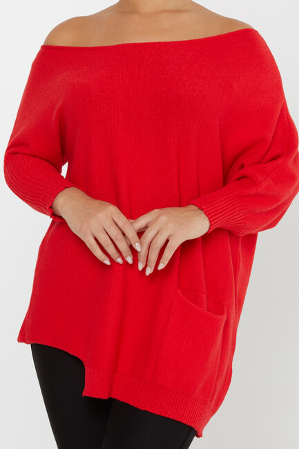 Women's Knitwear Collar Detail Red - 30237 | KAZEE - Thumbnail