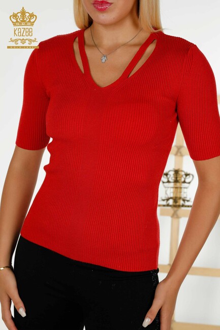 Women's Knitwear Collar Detailed Red - 30397 | KAZEE - Thumbnail