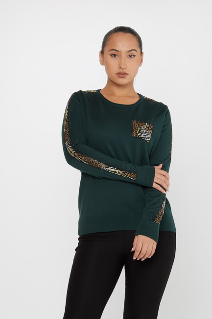 Women's Knitwear Crew Neck Stoned Olive - 31547 | KAZEE - Thumbnail