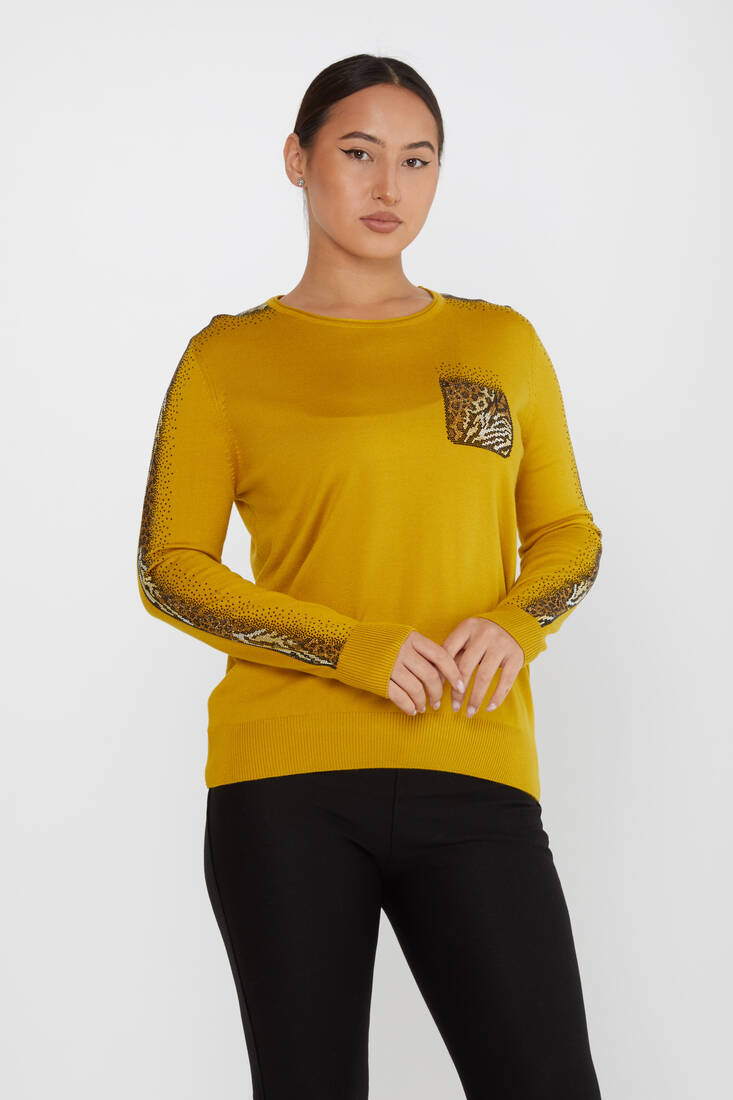 Women's Knitwear Crew Neck Stoned Saffron - 31547 | KAZEE