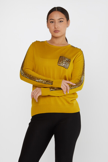 Women's Knitwear Crew Neck Stoned Saffron - 31547 | KAZEE - Thumbnail