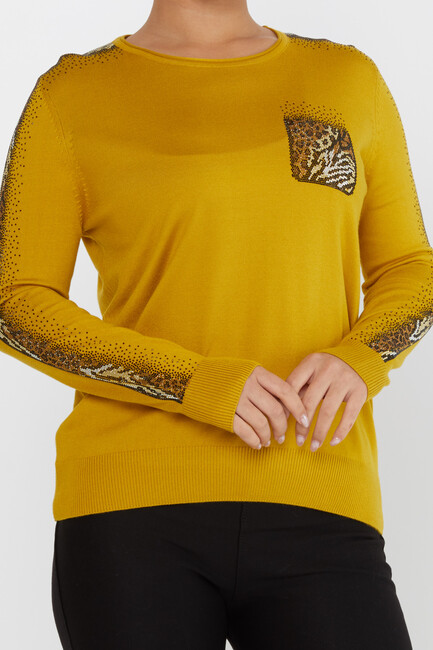 Women's Knitwear Crew Neck Stoned Saffron - 31547 | KAZEE - Thumbnail