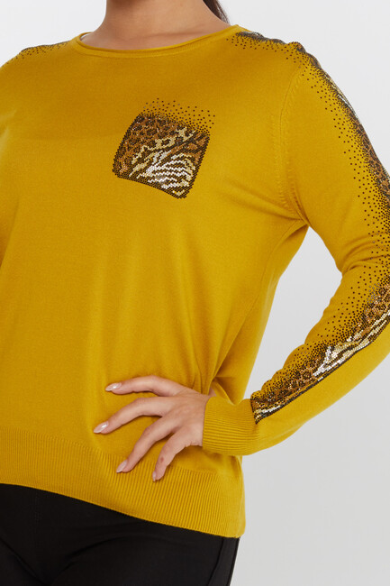 Women's Knitwear Crew Neck Stoned Saffron - 31547 | KAZEE - Thumbnail