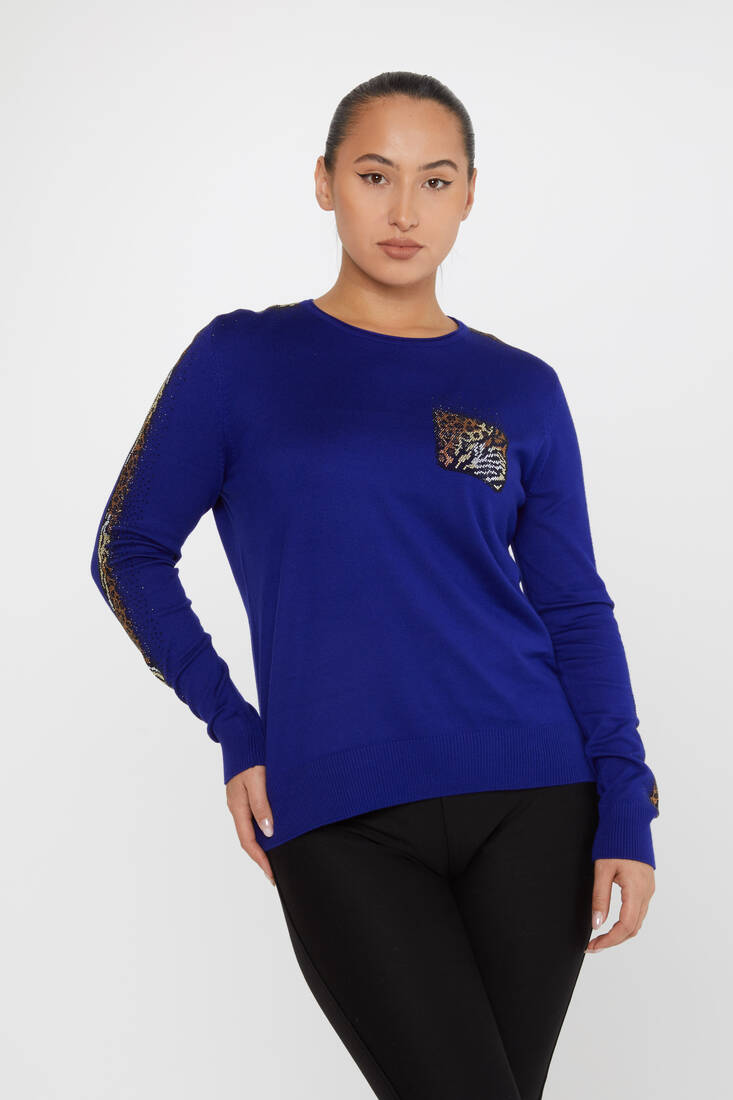 Women's Knitwear Crew Neck Stoned Saxe - 31547 | KAZEE