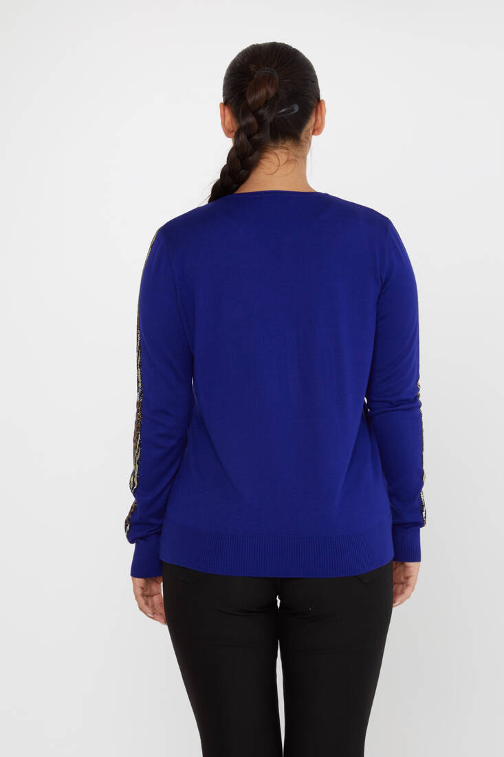 Women's Knitwear Crew Neck Stoned Saxe - 31547 | KAZEE