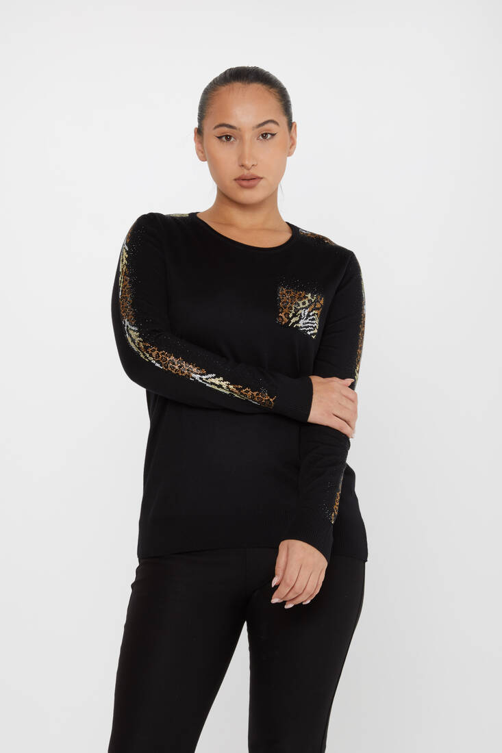 Women's Knitwear Crew Neck Stoned Black - 31547 | KAZEE