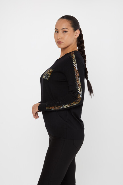 Women's Knitwear Crew Neck Stoned Black - 31547 | KAZEE - Thumbnail