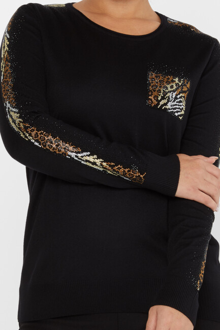 Women's Knitwear Crew Neck Stoned Black - 31547 | KAZEE - Thumbnail