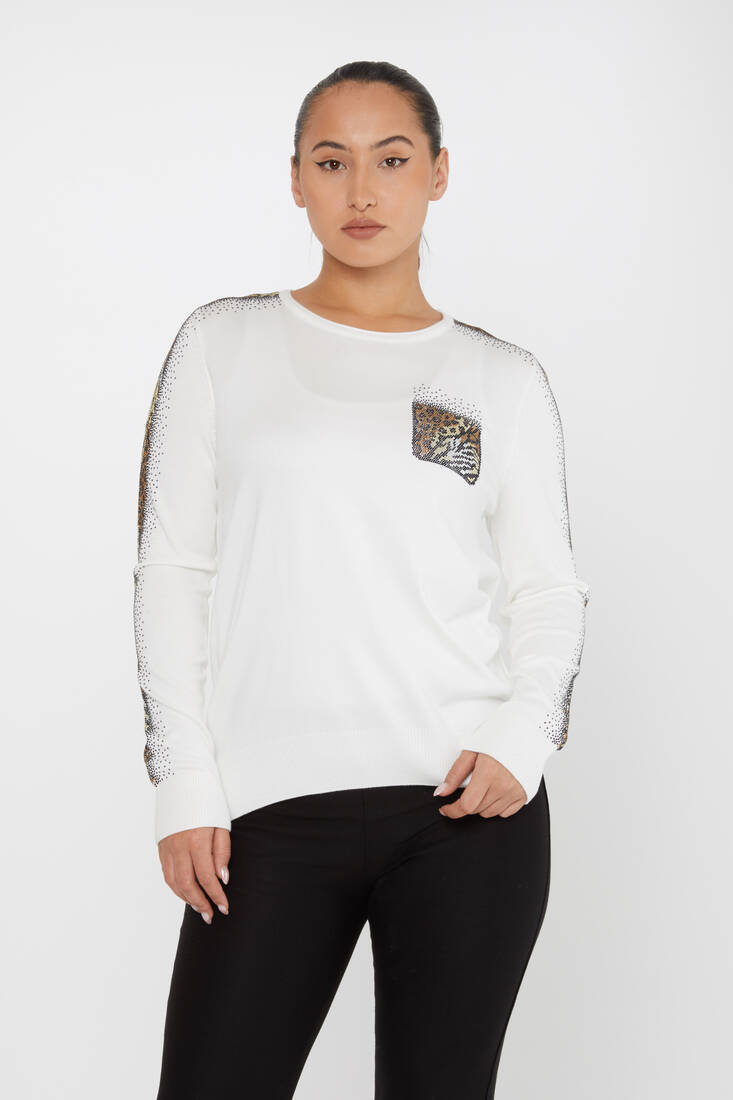 Women's Knitwear Crew Neck Stoned Ecru - 31547 | KAZEE