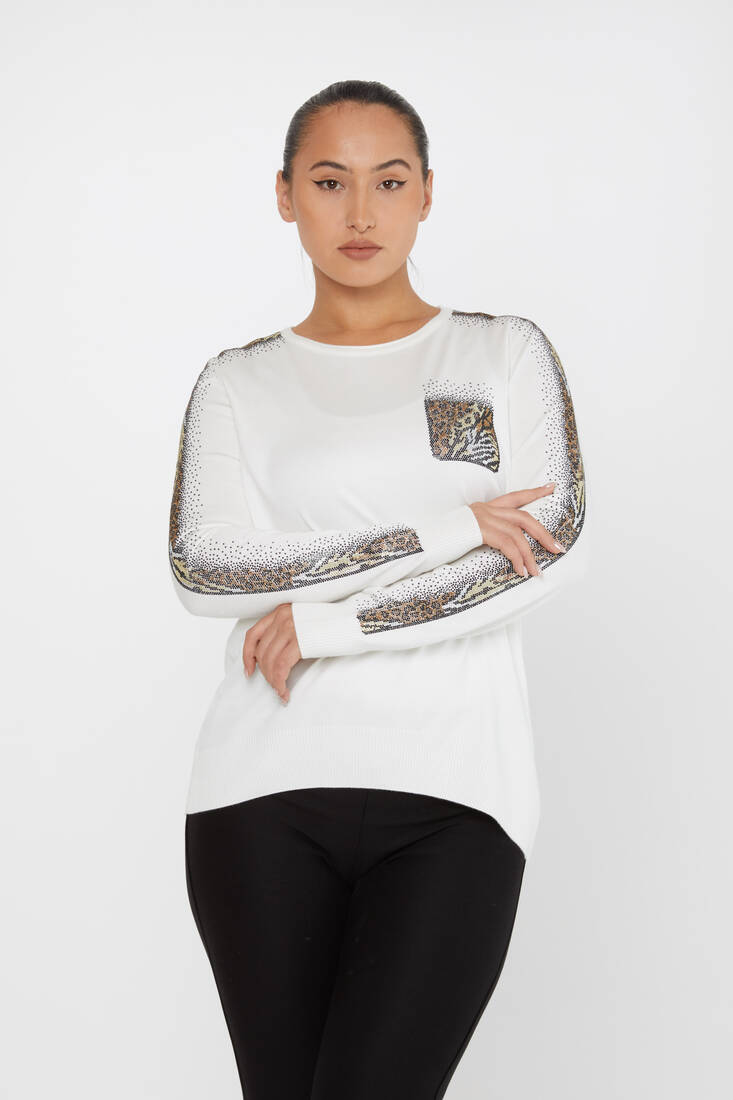 Women's Knitwear Crew Neck Stoned Ecru - 31547 | KAZEE