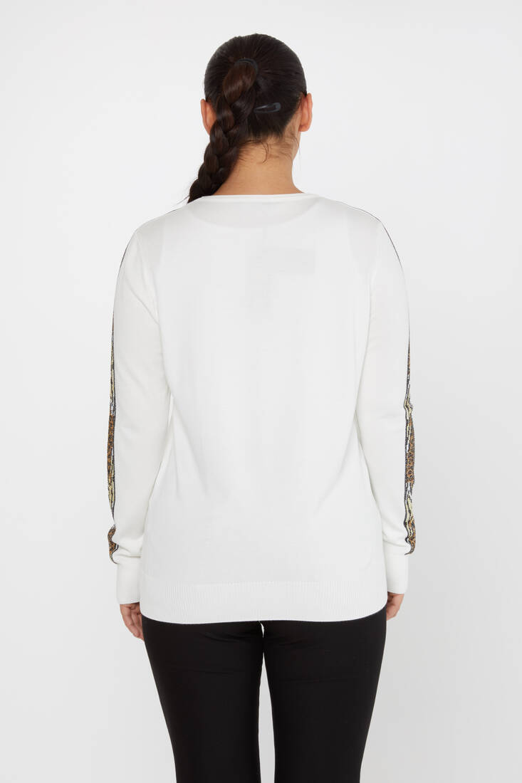 Women's Knitwear Crew Neck Stoned Ecru - 31547 | KAZEE