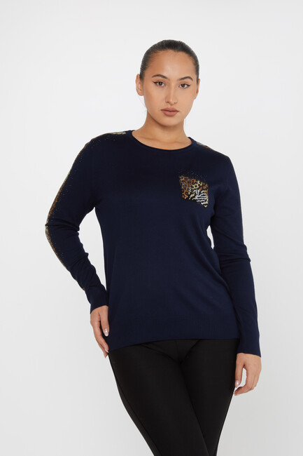 Women's Knitwear Crew Neck Stoned Navy Blue - 31547 | KAZEE - Thumbnail