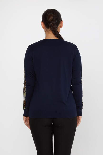 Women's Knitwear Crew Neck Stoned Navy Blue - 31547 | KAZEE - Thumbnail