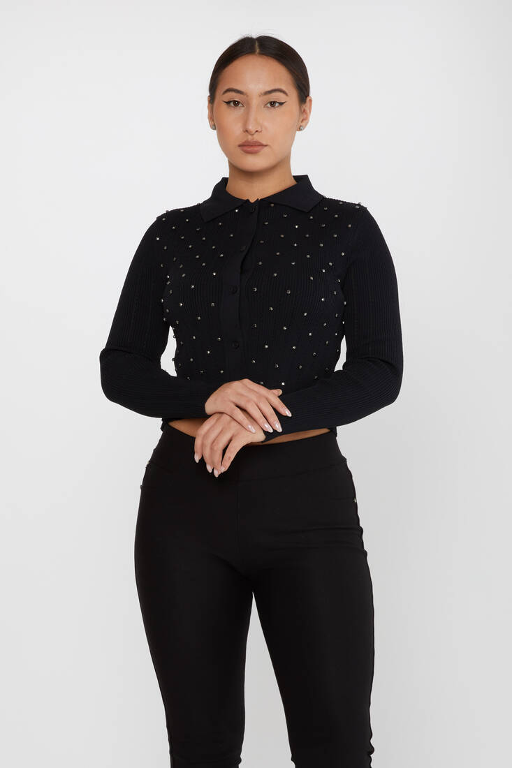 Women's Knitwear Crystal Stone Black - 31300 | KAZEE