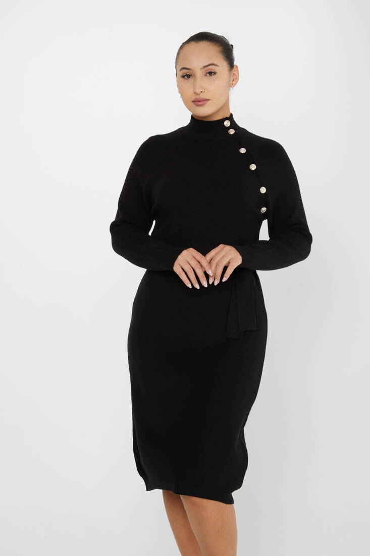 Women's Knitted Dress Button Detail Black - 30283 | KAZEE