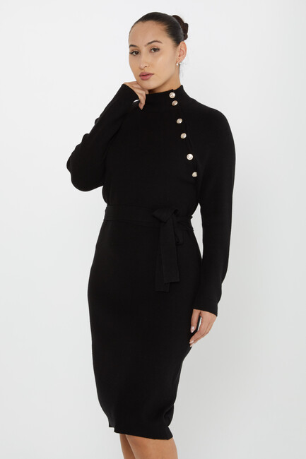 Women's Knitted Dress Button Detail Black - 30283 | KAZEE - Thumbnail