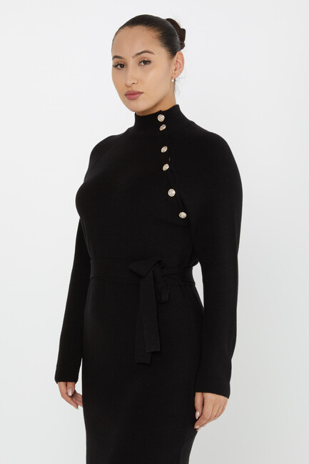 Women's Knitted Dress Button Detail Black - 30283 | KAZEE - Thumbnail