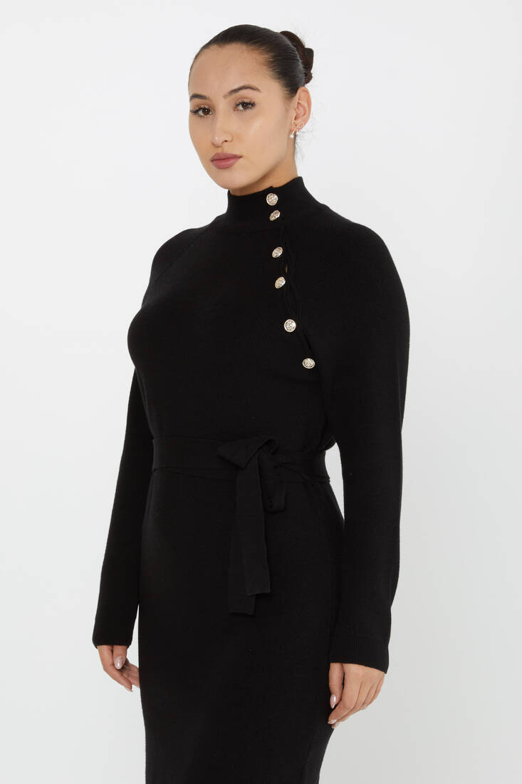 Women's Knitted Dress Button Detail Black - 30283 | KAZEE