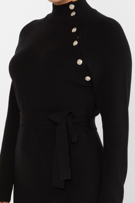 Women's Knitted Dress Button Detail Black - 30283 | KAZEE - Thumbnail