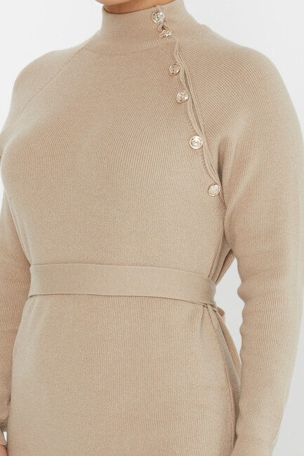 Women's Knitted Dress Button Detail Beige - 30283 | KAZEE - Thumbnail