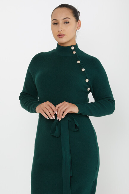 Women's Knitted Dress Button Detailed Oil - 30283 | KAZEE - Thumbnail